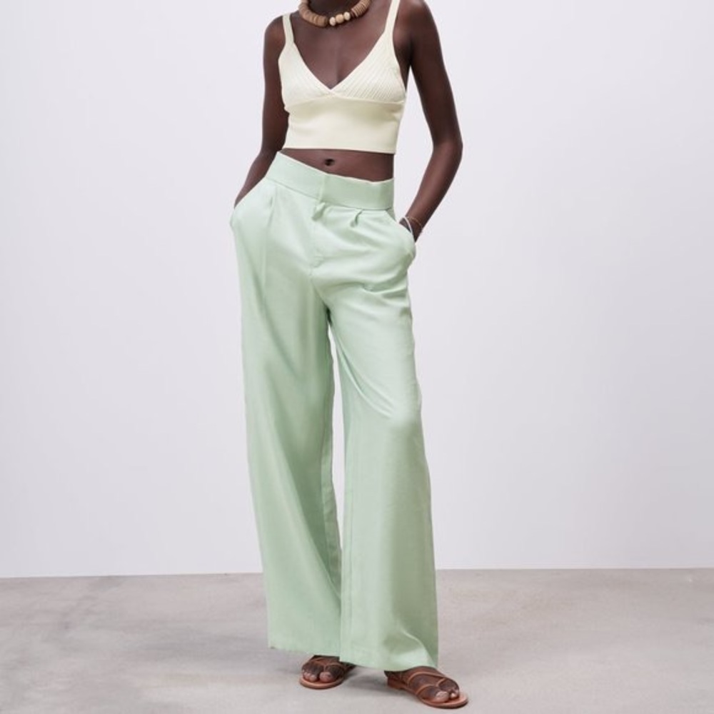 Zara High Waist Wide Leg Trousers Sea Green - Picture 5 of 12